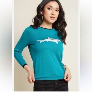 Modcloth Teal Shark Long Sleeve Top sweater